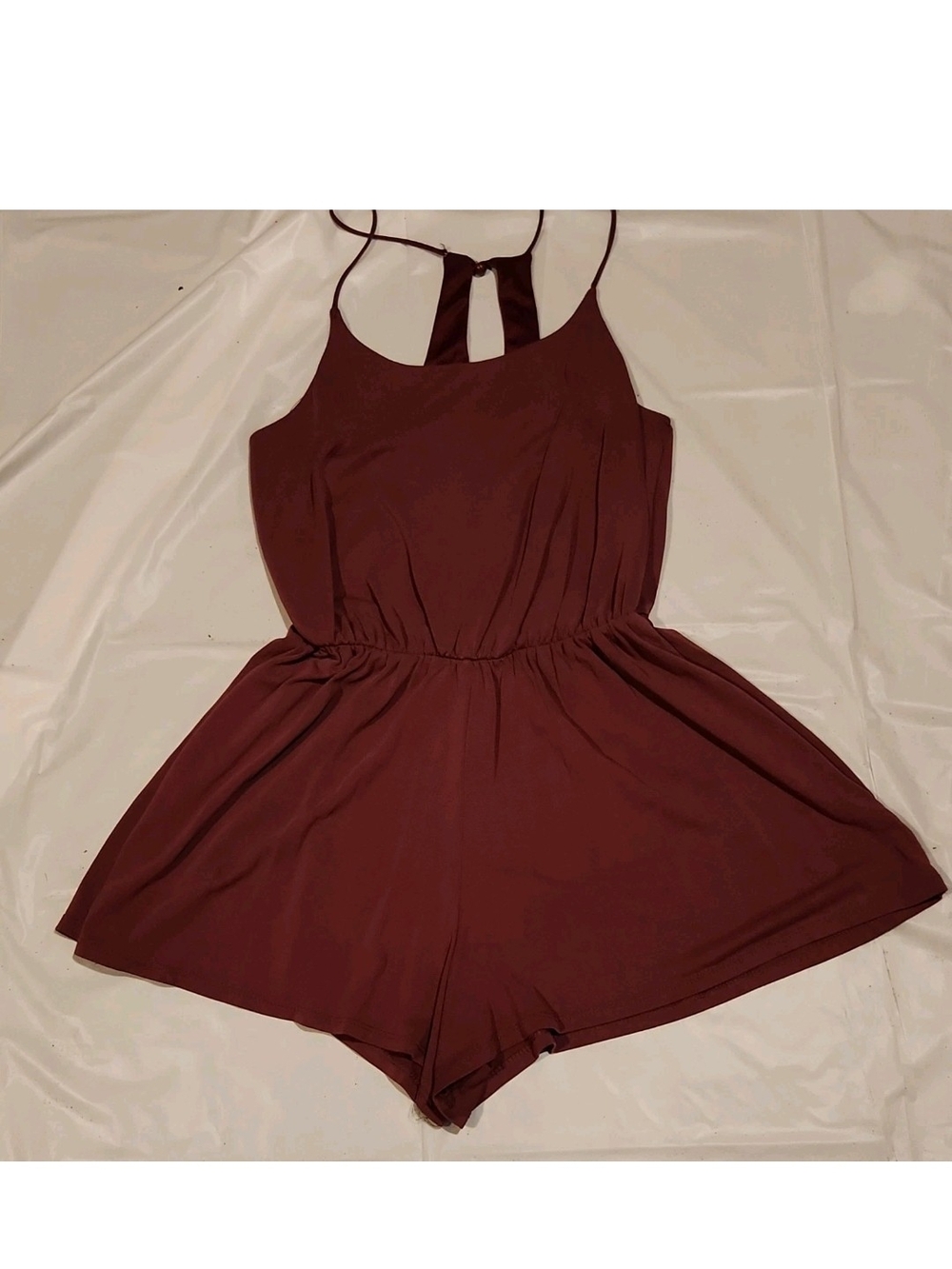 Women’s Sleeveless Burgundy Romper with Elastic Waist